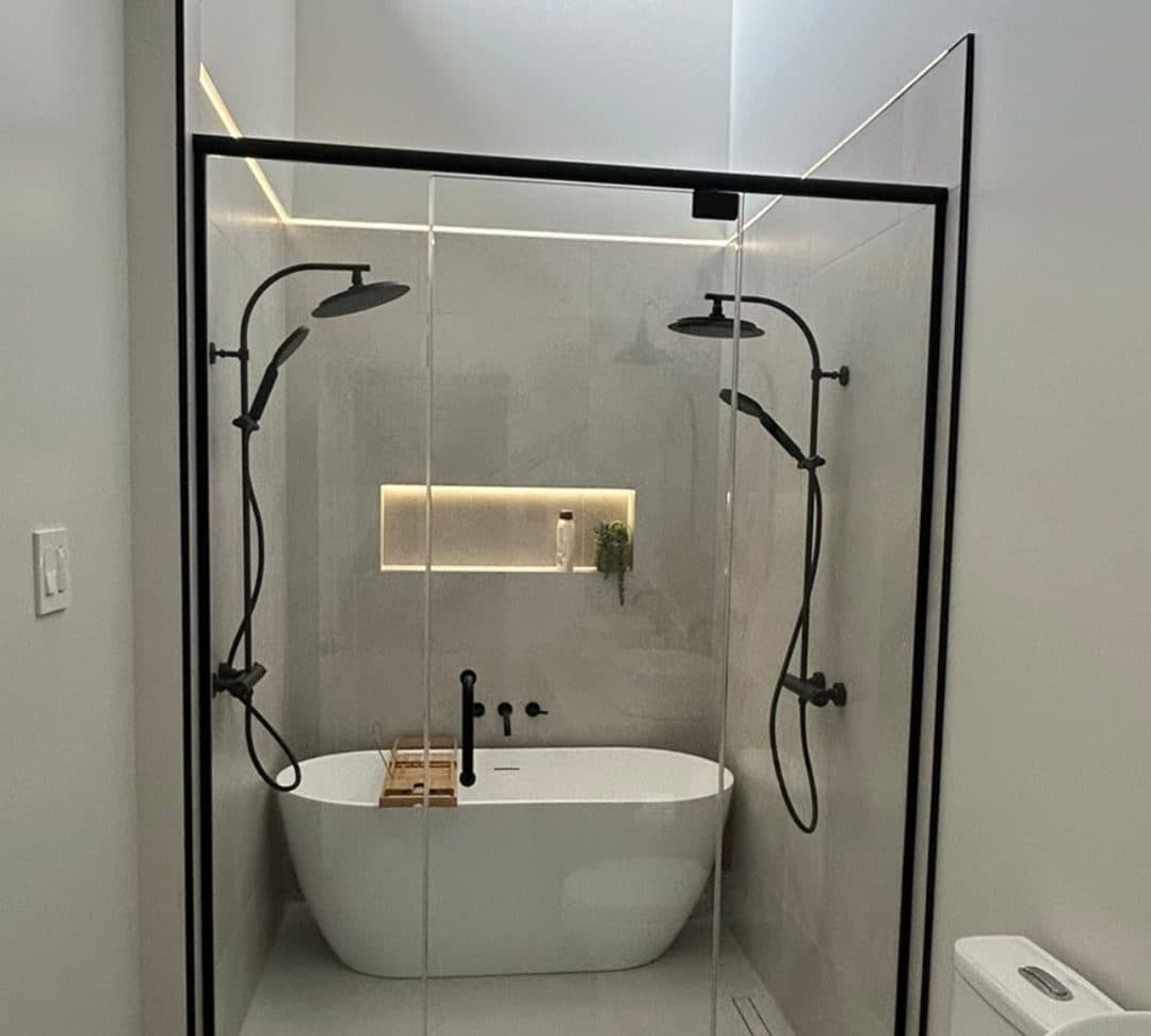 Double glass shower with black hardware